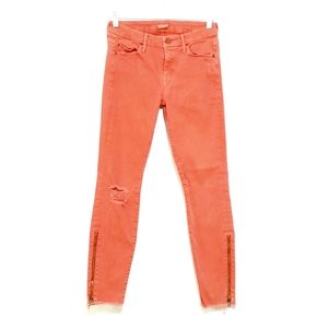 Mother The Looker Zip Fray Distressed Ankle Jeans